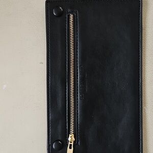 Bottega Veneta Black Leather Wallet with Gold Zipper